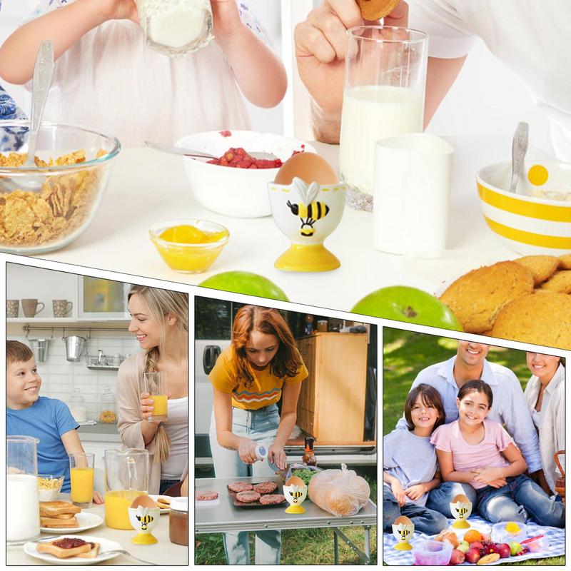 Single Egg Holder Funny Cup Decorative Egg Holder Ceramic Display Stand Dishwasher Safe Bee Pattern Kitchen Gadgets Container