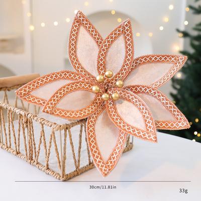 Fabric Plastic Christmas Artificial Flowers Gold Red DIY Decoration Xmas Tree Decorations Ornaments 30cm Glitter Poinsettia