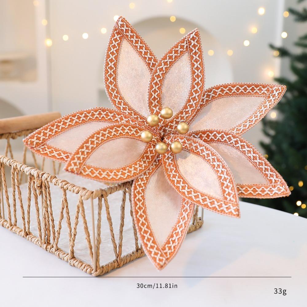 Gold Red Fake Flower Fabric Plastic Xmas Tree Decorations High Quality Glitter Poinsettia New Year