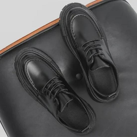 Men's Casual Black Leather Shoes - Autumn British Style, Thick Sole, Heightening Design, Fashionable College Footwear