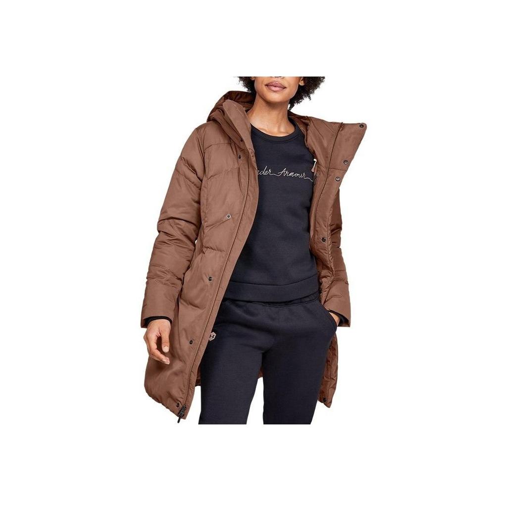 Under Armour Sportstyle Training Mid-Length Hooded Down Jacket Women Outerwear Brown 1346480-270