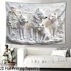 2D Marble Carved Wolf Family Background Cloth for Nature & Animal Lovers Room Decor