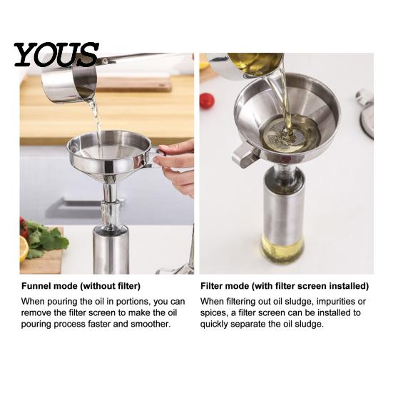Oil Pouring Funnel Stainless Steel with Handle, Wide Mouth Handled Funnel, for Storage Smooth And Anti-Splash Kitchen Use Bottles