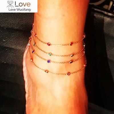 21 +5cm Rainbow Cz Station Chain Anklet Foot Chain 925 Sterling Silver High Quality Fashion Trendy Women Jewelry