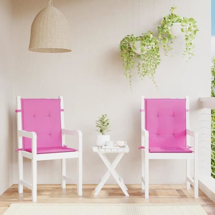 VidaXL Coussins de chaise à dossier bas lot de 2 rose tissu 361334
