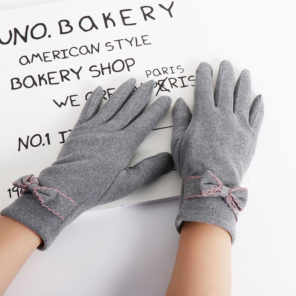 Full Finger Bow Solid Color  Gloves Korean Style Mittens German Fleece Women's Gloves