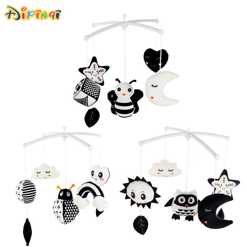 Aipinqi Black & White Baby Mobile with Stand & Music Box - Plush Animal Soothing Toy for Crib