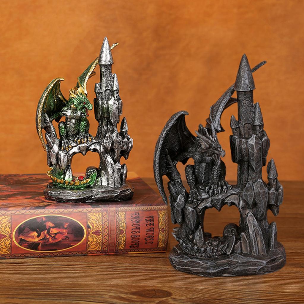 Lavas Fighting Dragons Desktop Ornament Hand Painted Resin Dragons Castle Statue For Desktop Bookshelf Decor