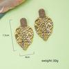 Women's Retro Irregular Stripe Leaf Earrings with Zinc Alloy and Inlaid Diamonds