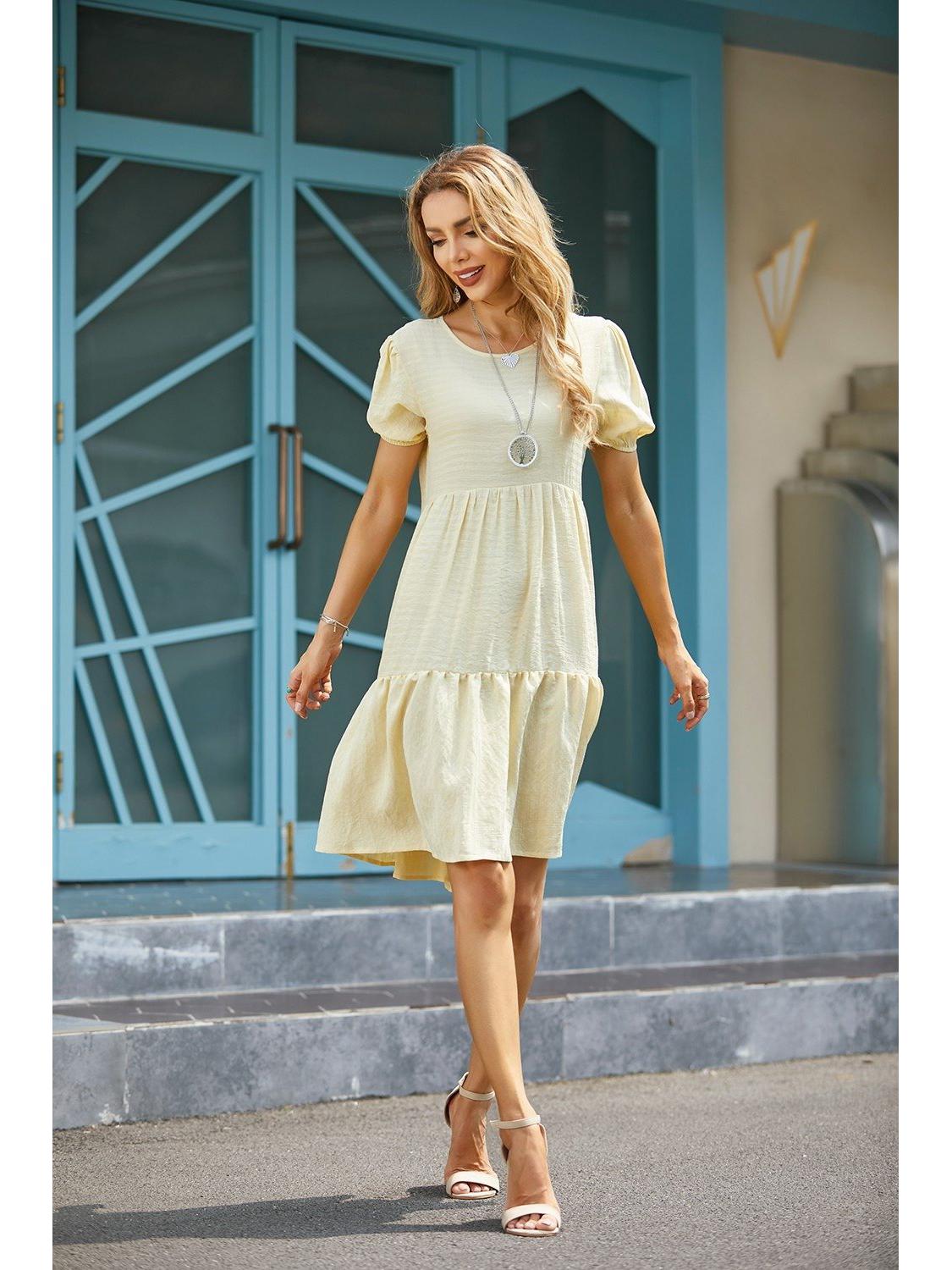 2025 Summer European & American Women s Elegant High-Waist Solid Color French Casual Dress 2XL жёлтый