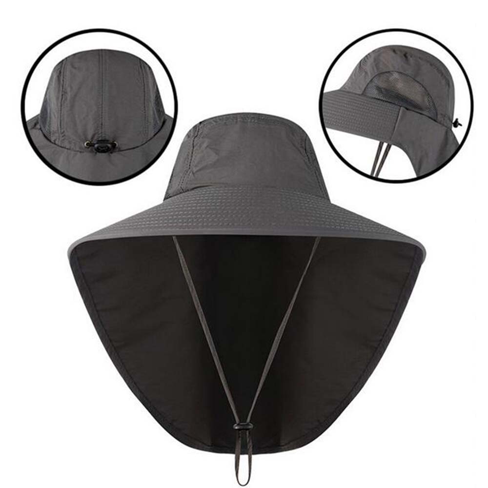 50+ Upf Outdoor Wide Brim Fishing Hat With Neck Flap, Dark Grey