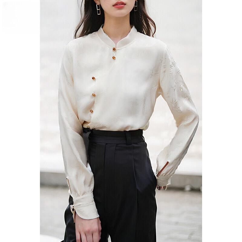 Basic House Women s New Chinese Style Acetate Blend Shirt L