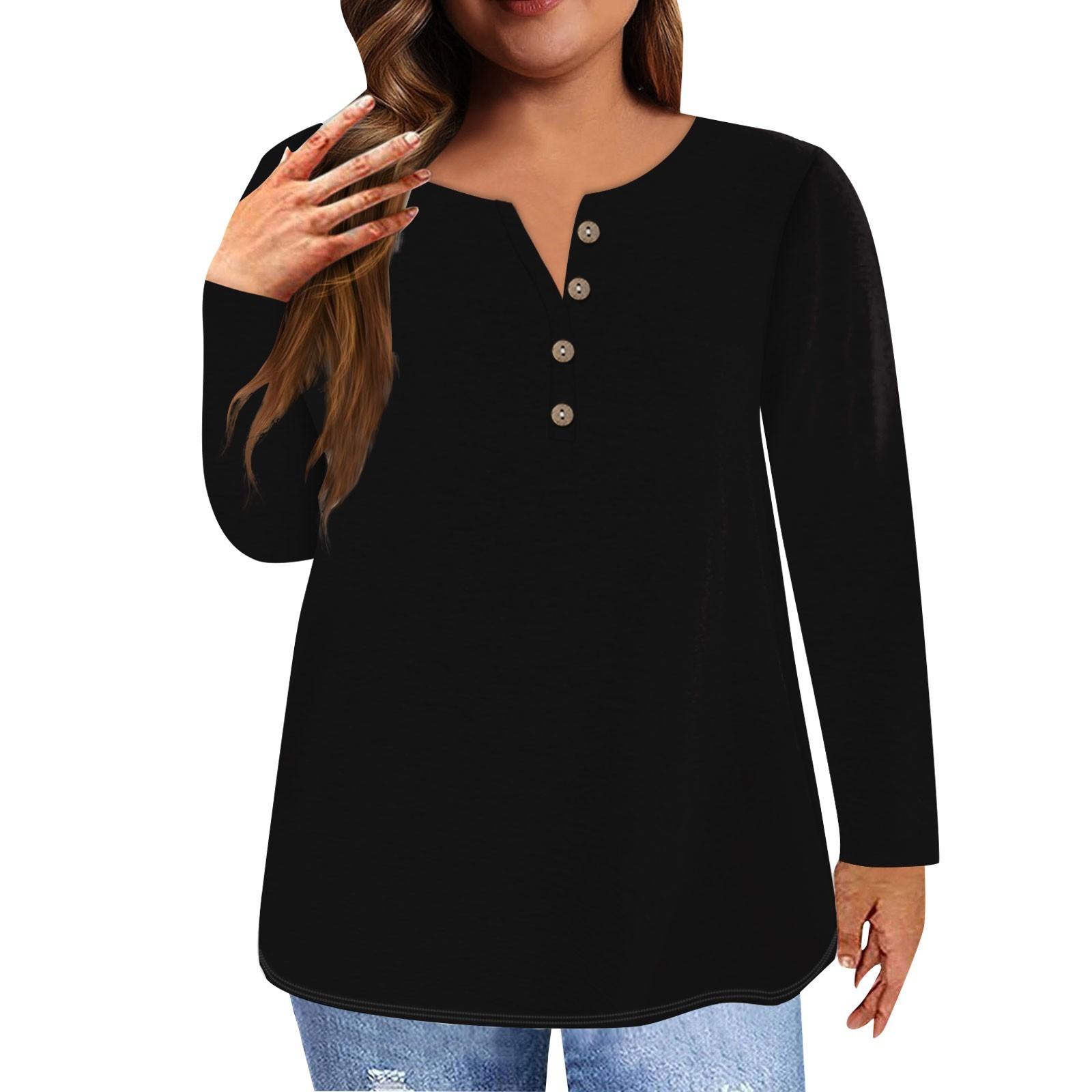 Женская футболка больших размеров с воротником на пуговицах — фото 8