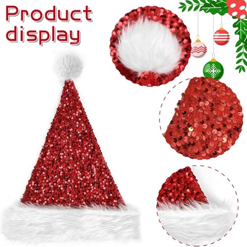 Glittery Sparkly Sequin Santa Hat Red Glitter Holiday Headwear New Year Xmas Cap  Party Supplies