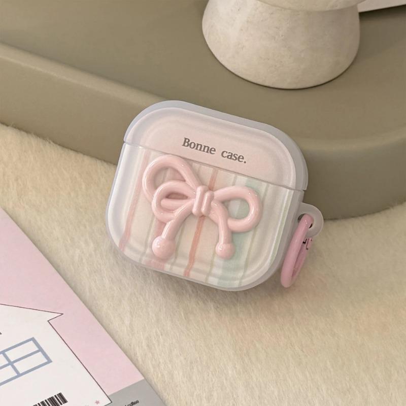 Koreanische gestreifte 3D-Schleifen-Kabellose Kopfhörerhülle für AirPods Pro 3 2 Headset Schutzhülle Für AirPods 4 3 2 1 Mit Schlüsselanhänger
