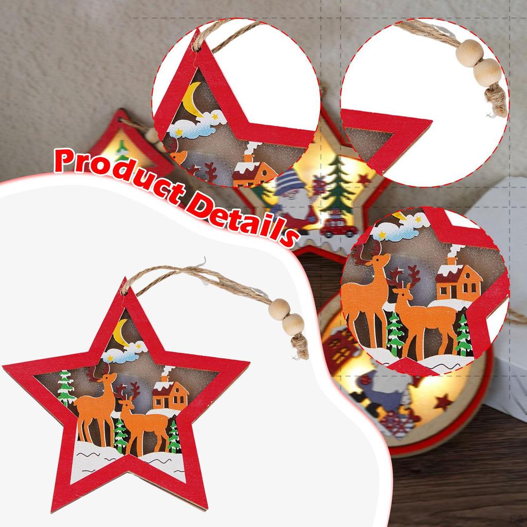 Wooden Christmas Hanging Decoration Accessories Rustic with Decorative Light Style A