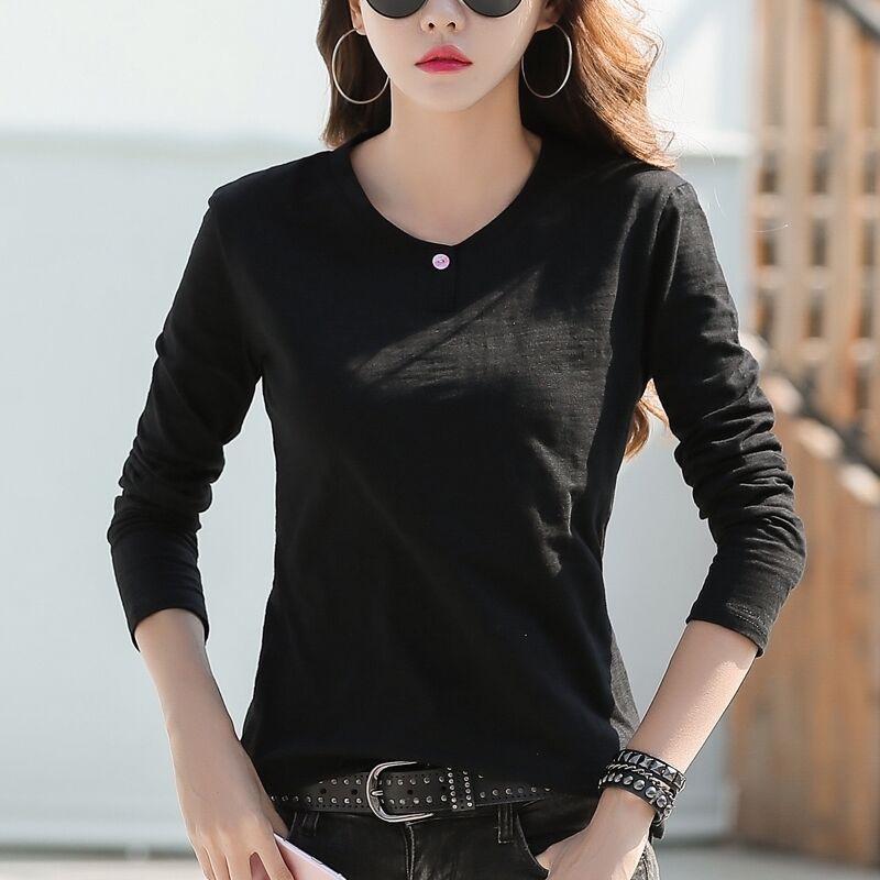 Korean Long-Sleeve T-Shirts for Women: Slimming Solid Color Layering Tops, Youthful Style