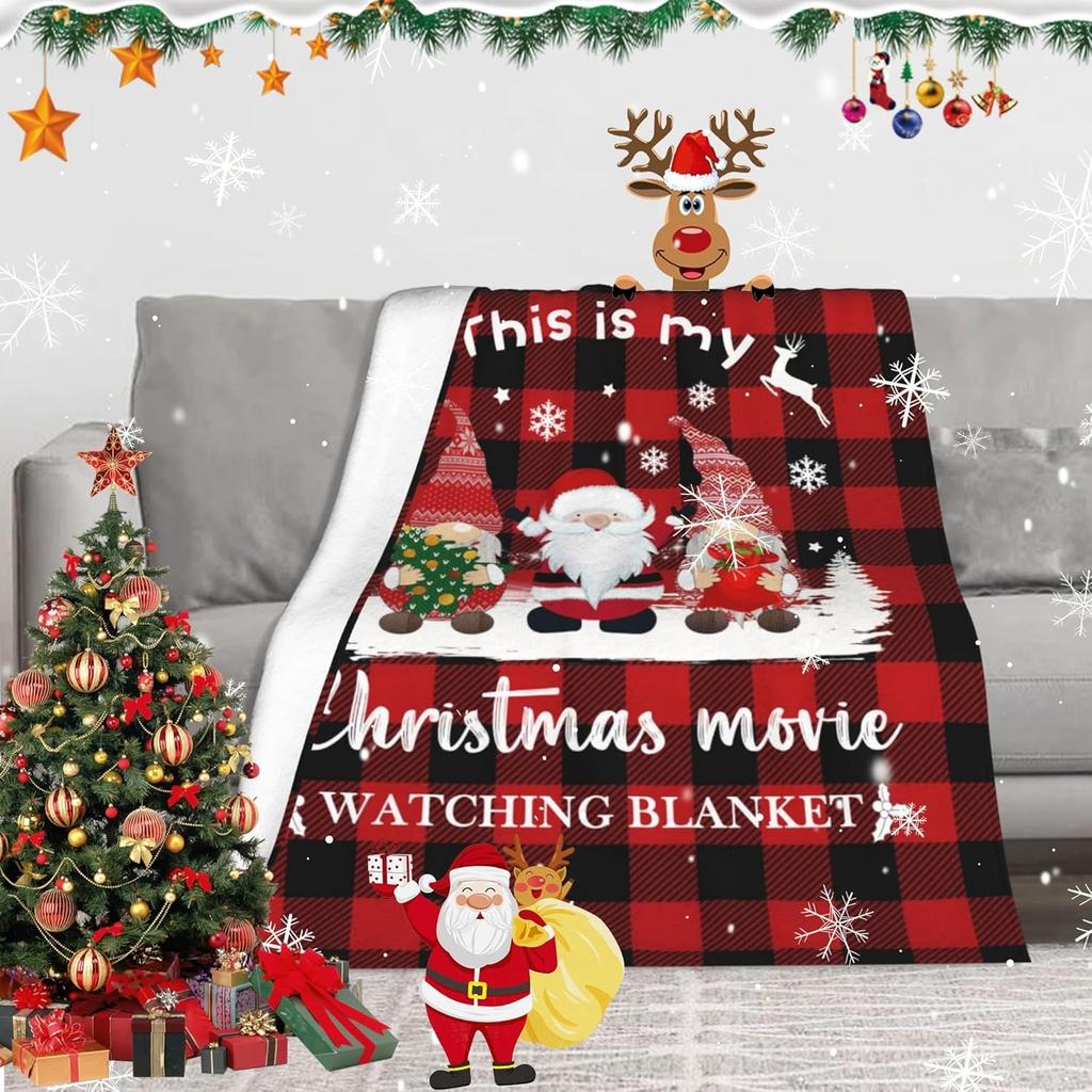 1PC Christmas Throw Blanket Santa Snowman Bed Blanket Winter Snowflake Blanket Warm Cozy Fuzzy Plush Couch Blanket Holiday Decor