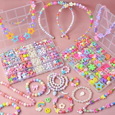 Juguete de cuentas hecho a mano para niños, cuentas espaciadoras sueltas creativas, manualidades, pulseras, collares, kit de joyería, juguete de regalo para niña
