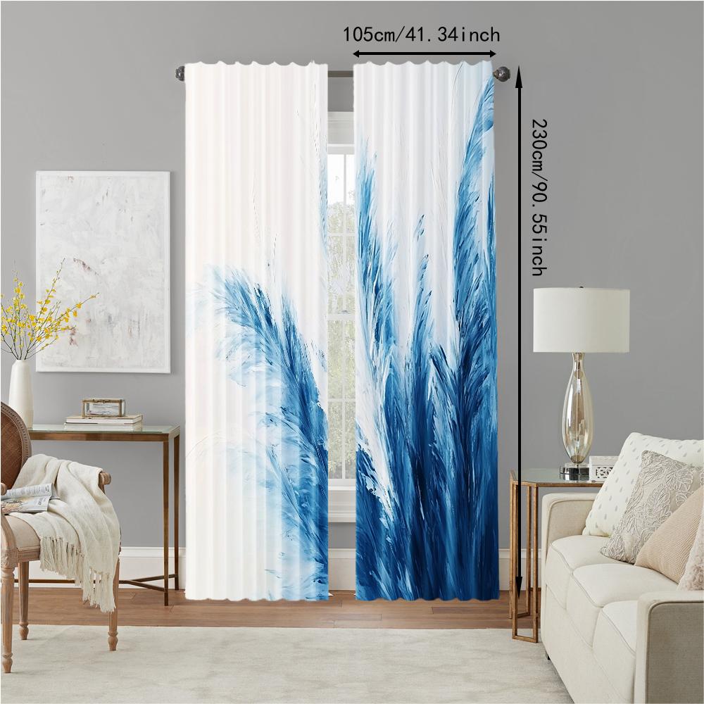 Set Of 2 Versatile Polyester Transparent Curtains Home Decoration Blue Leaves Use Bedrooms Living Rooms Made Great Room Window Treatment