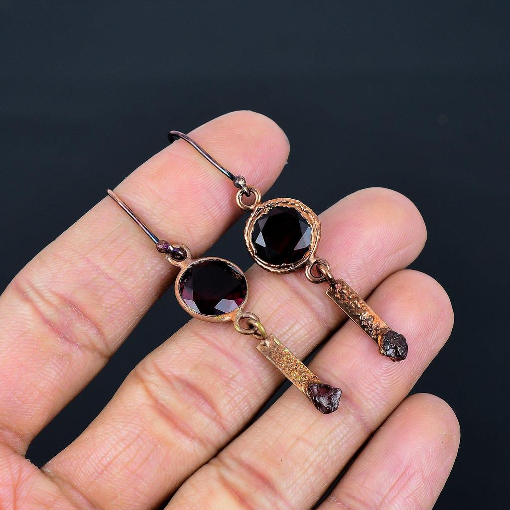 Garnet Jewelry, Copper Electroformed Earrings, Handmade Gemstone Jewelry Earrings For Memorial Day