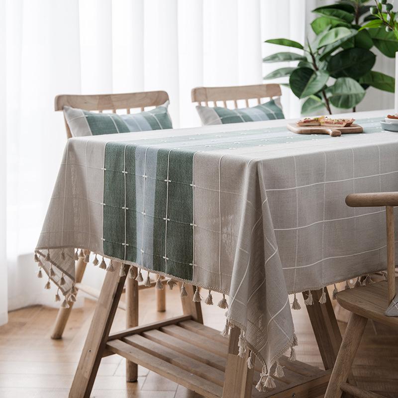 Striped Linen Tablecloth with Fringe Rectangular Table Cover Fresh Simple Elegant Dining Table Runner