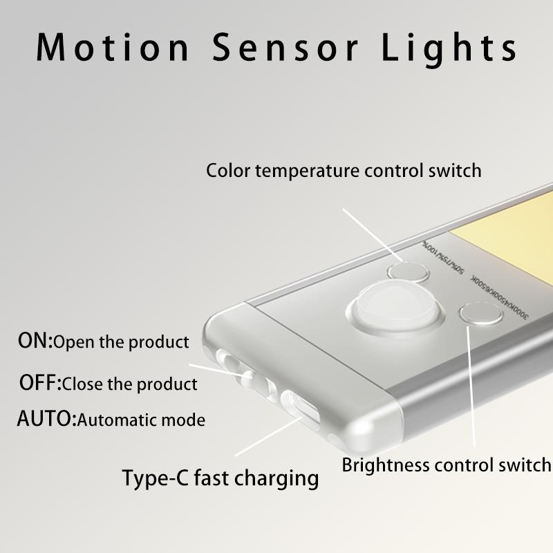 1pc Wireless Rechargeable LED Motion Sensor Cabinet Light - for Closet, Kitchen, Wardrobe, Stairs -Type-C Charging Light Bar