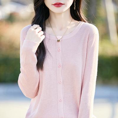 Women's Lightweight 50% Wool 50% Mulberry Silk Cardigan - 4-Season Versatile Knitwear for All-Year Comfort & Style
