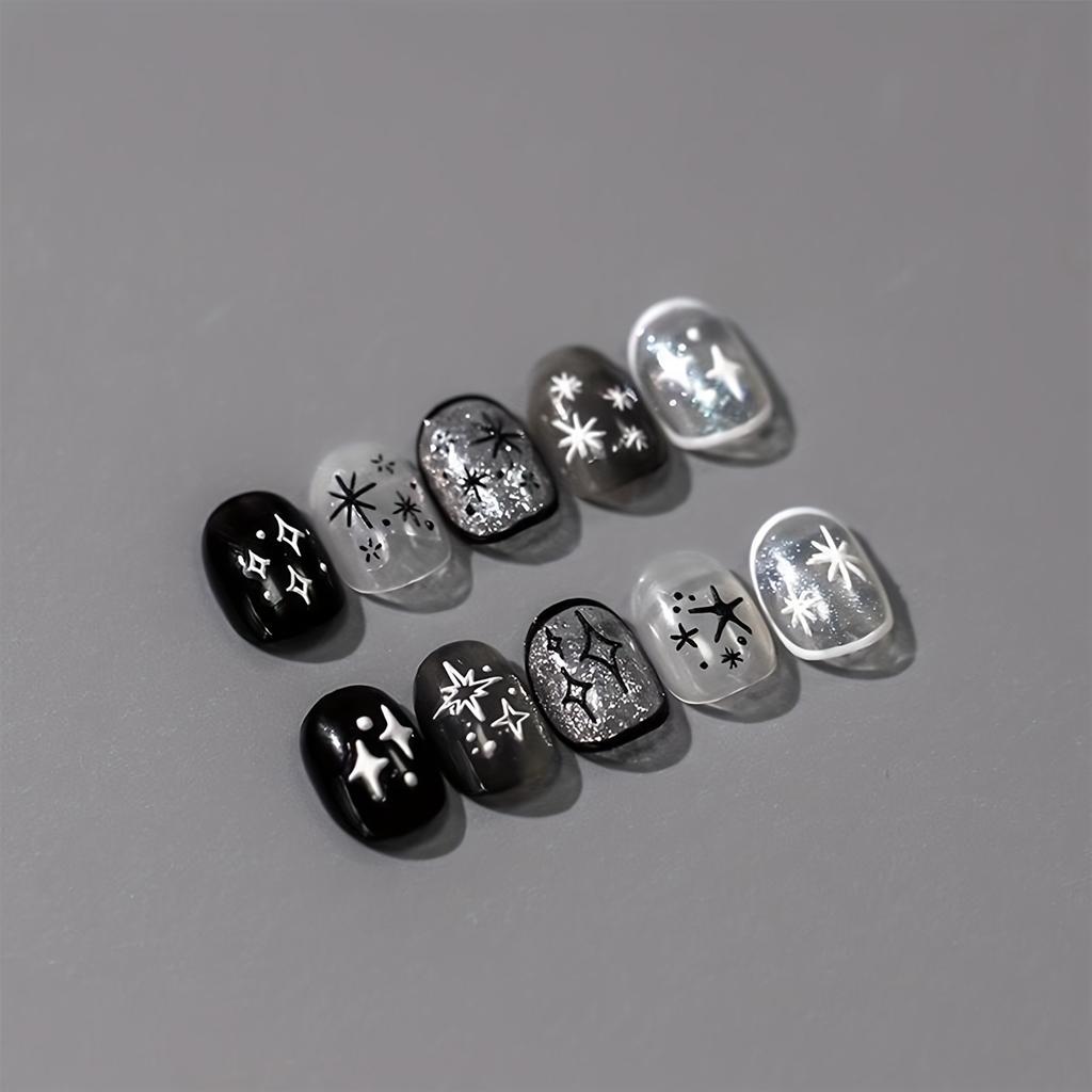 1pc 3D Embossed Nail Sticker, Creative Decals Stars Sea of Black and White Hollow Cartoon Embossed Nail Decoration Stickers Self-adhesive