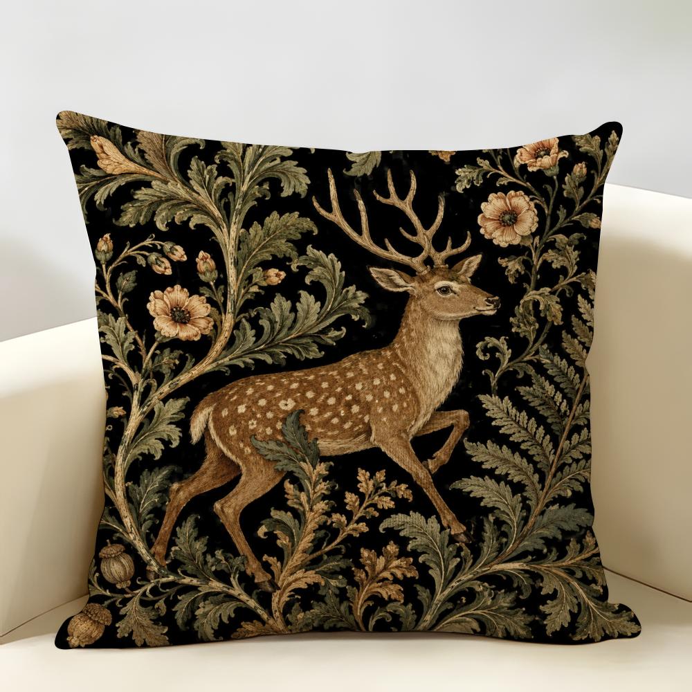 Boho Woodland Accent Animal Cushion Cover Natural Linen Organic Fabric Double-Sided Printing Breathable For Home Decor