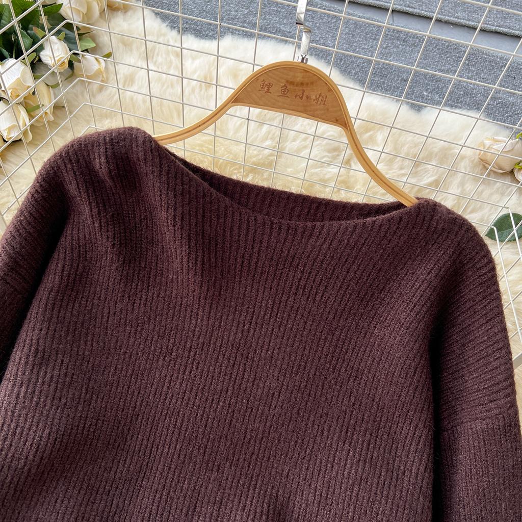 Autumn Casual Two Pieces Sets Women O-Neck Loose Knitting Top+Elastic Waist Large Swing Skirt Basic Korean Winter Sets