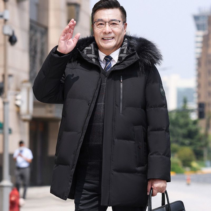 Middle -aged and Elderly Down Jackets Men's Medium -long Long Models Thick Warm Winter Hair Collar Jacket