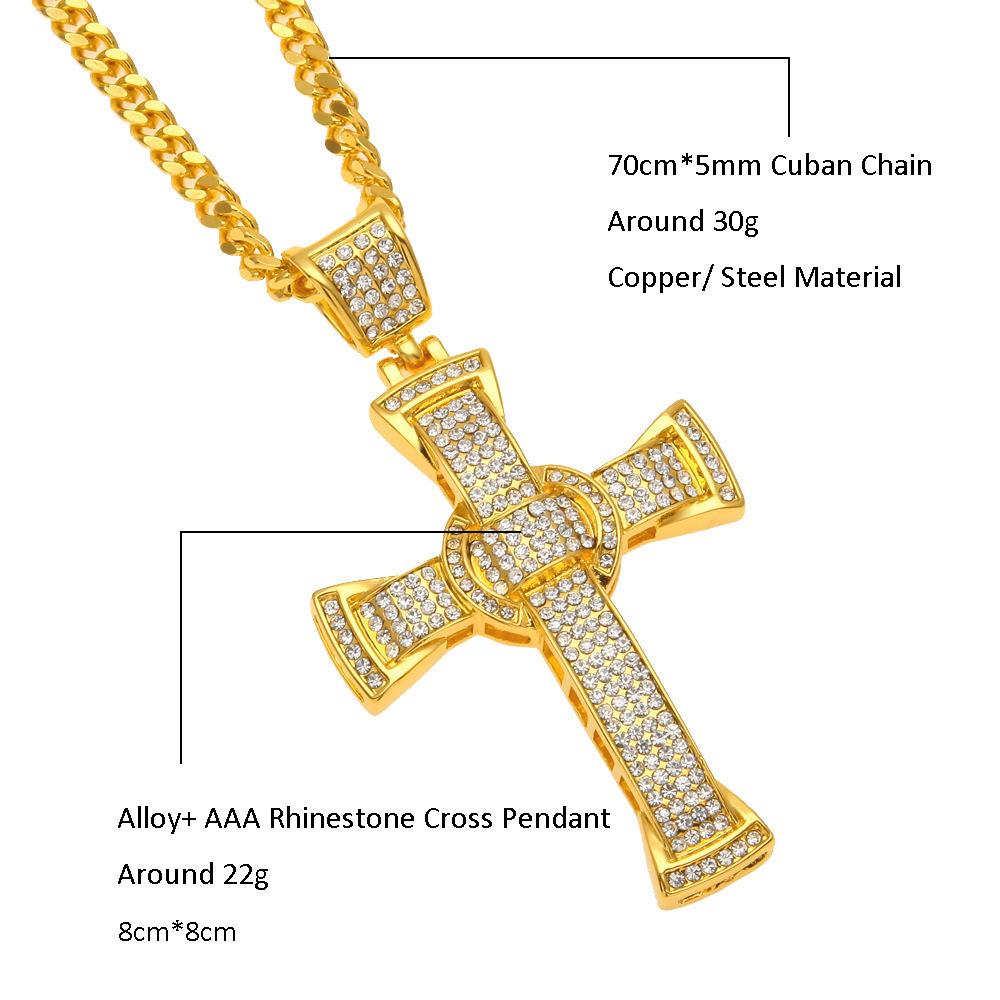 Hip Hop Classic Diamond Cross Pendant Alloy Necklace Men's Hiphop Rap Necklace Hiphop Pendant