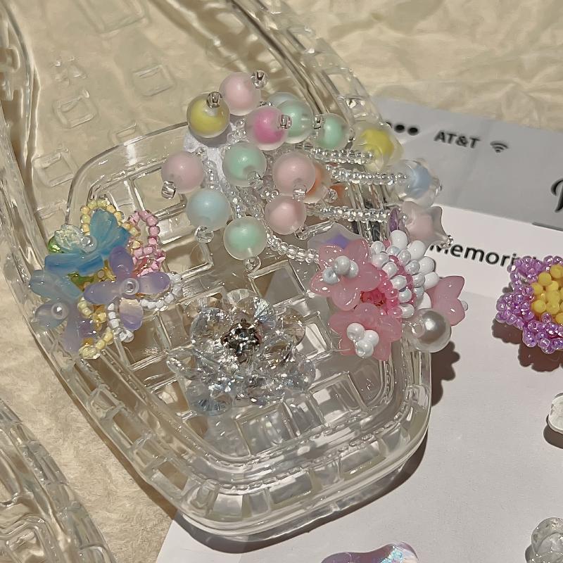 Dopamine Handcrafted Beaded Jelly Shoes Sandals Accessories Diy Decor Shoe Flower Slippers Colorful Buckles  Girls Gift