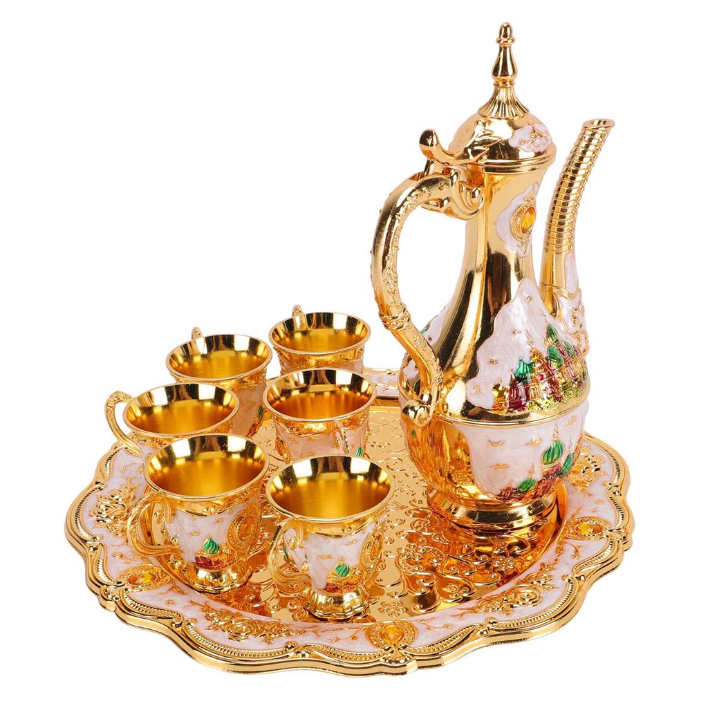 Vintage Turkish Tea Set with Tray and 6 Cups Coffee Pot Cups Set Wine Pot Set Decorative Tea Service Set for Home Party