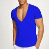 Men T-shirt Deep V Neck Solid Color Slim Fit Pullover Thin Workout Sweat Absorption Mid Length Sports Top Men Clothes