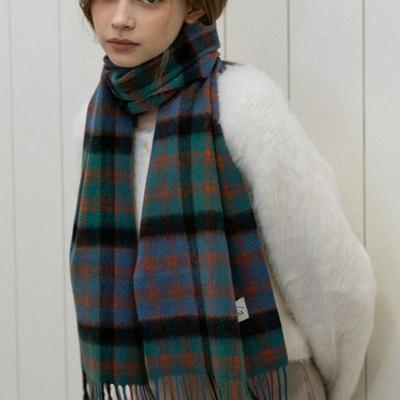 Check Soft Lambskin 100% Wool Muffler MF8005 Green