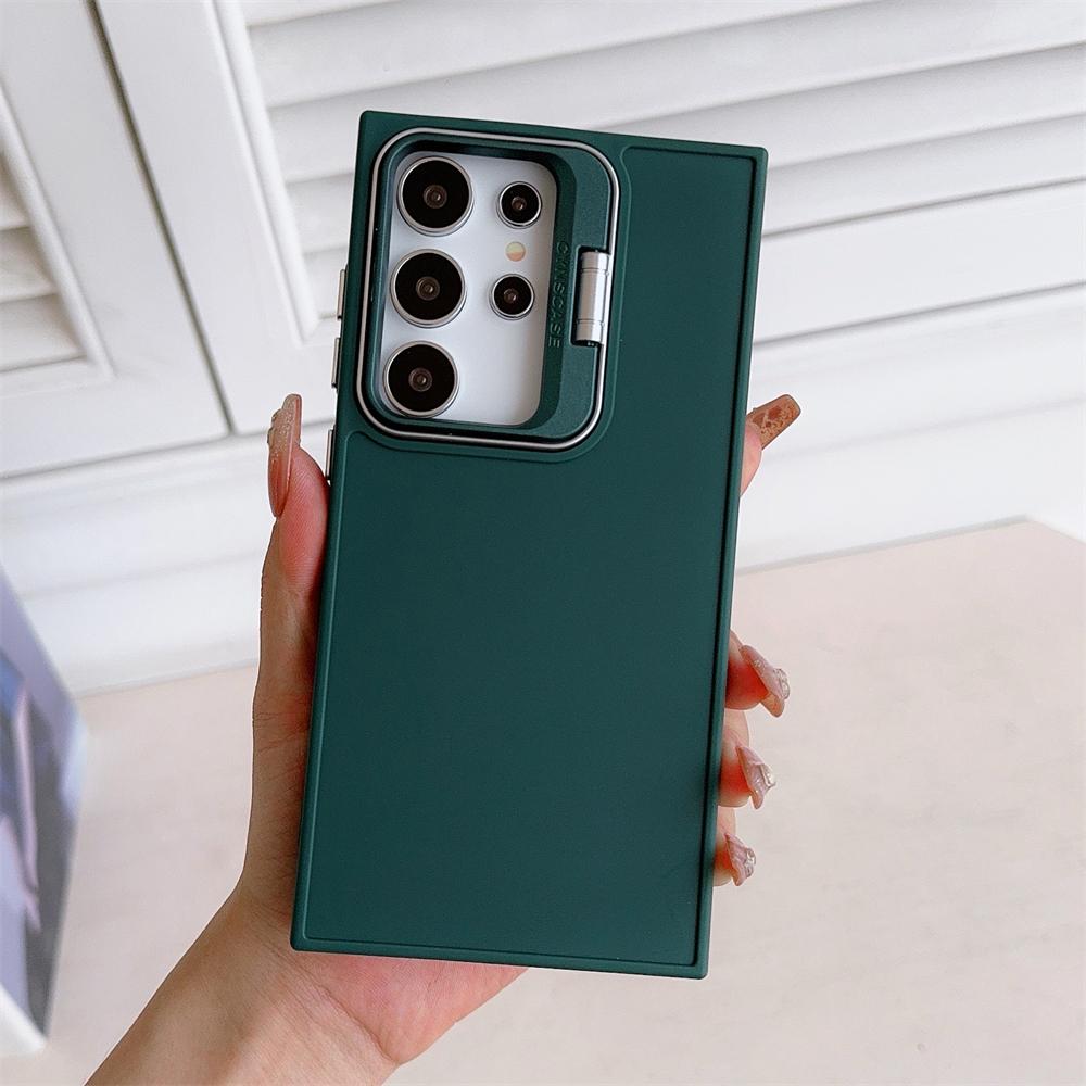 Luxury Folding Camera Stand Holder Case For Samsung Galaxy S24 S23 Ultra S22 S21 Plus S20 FE Metal Solid Color Matte Cover Funda