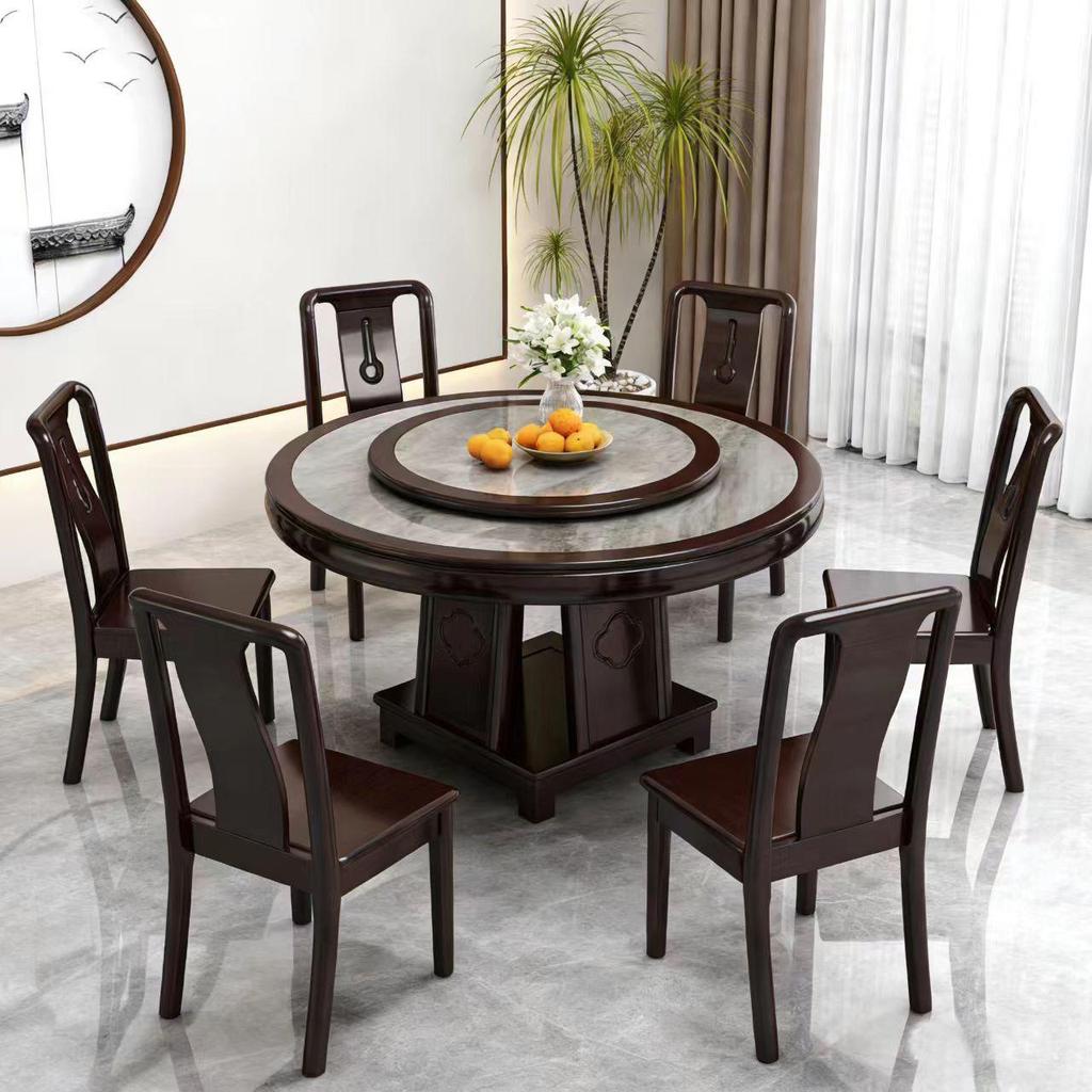 Solid Wood Round Dining Table Set with Turntable - New Chinese Style, 1.8m Large Table for Home or Hotel Dining.