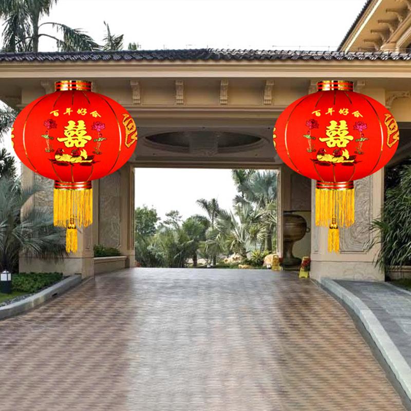 38cm Chinese Style Red Lantern Flocking Cloth Home Decor Hanging Lanterns For New Year Spring Festival Wedding Street Pendants