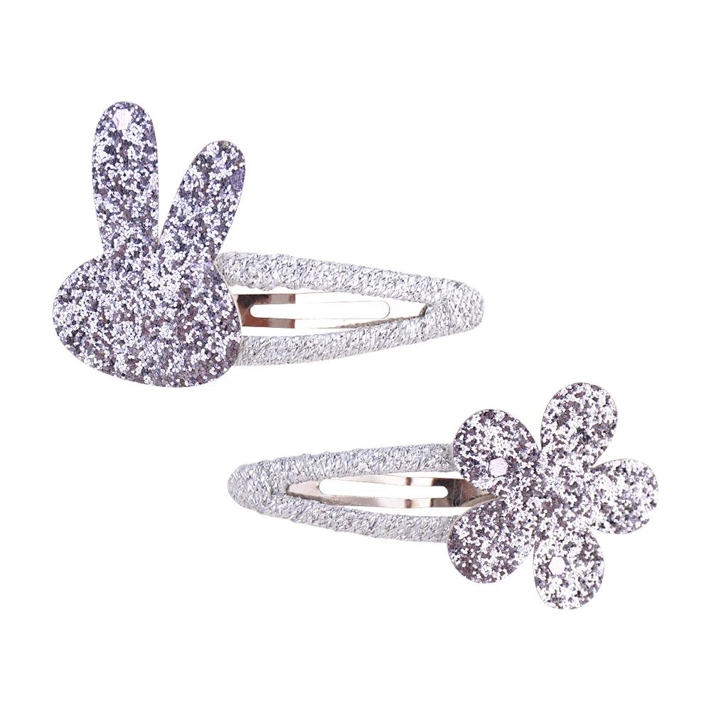 2Pcs/Set Sweet BB Glitter Hairpins for Baby Girls Rabbit Flower Hair Clips Barrettes Headwear Fashion Kids Hair Accessories