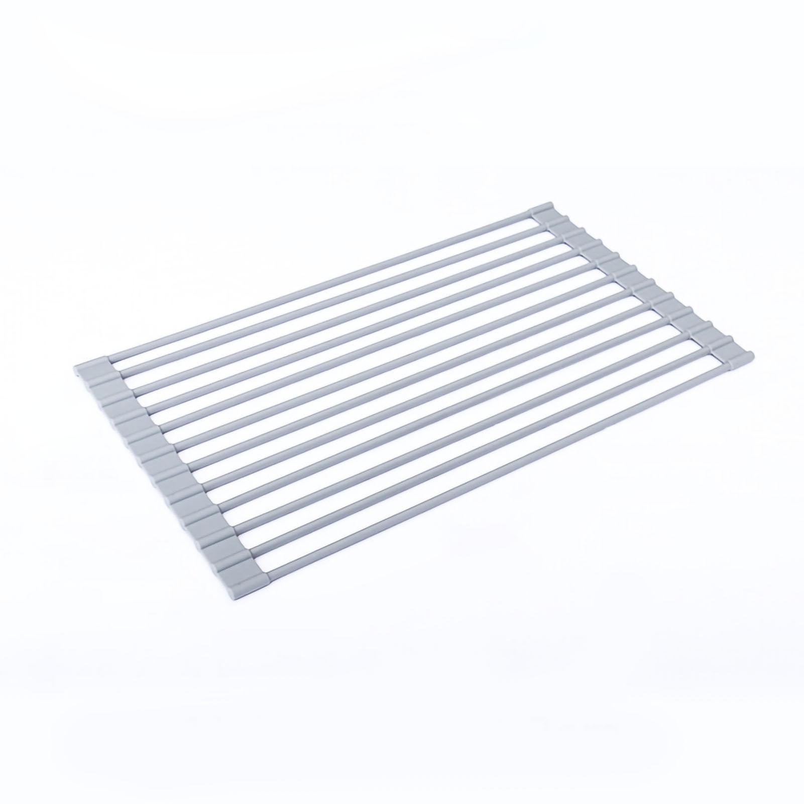 

Подставка для посуды над раковиной, складная конструкция, нержавеющая, нескользящая, прочная, металлическая, широко используемая, рулонная, сушилка для посуды Silicone and Round 42x24.5cm