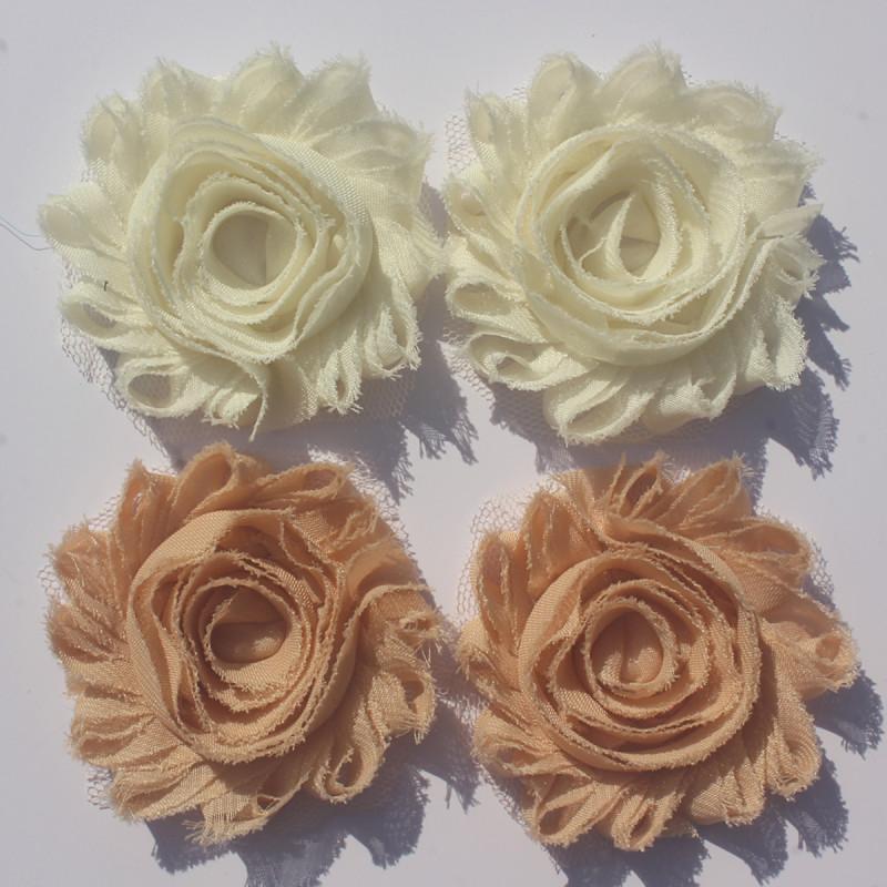 1 år 2,5 tum Shabby Chiffonblommor för Babyflickors Hårband Chiffon Fransiga Blommor för Att Göra Barn Romper Klänningstillbehör