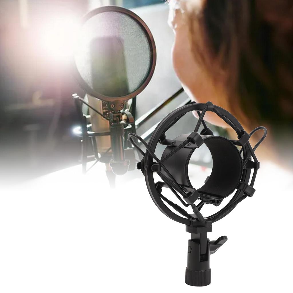 MENDUNER 45-50mm Microphone Shock Mount ABS Vibration-Resistant Holder 5/8 Inch To 3/8 Inch Conversion Nut Black Professional Recording