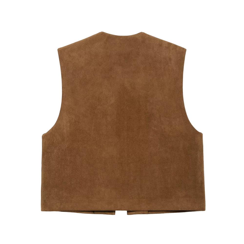 Spring/Summer 2025 Women's Slim Fit Velvet Embroidered Round Neck Vest