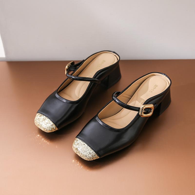 

Женские полушлепанцы, новая летняя модель, педаль с юбкой, Мэри Джейн, сандалии с квадратным носом 40 чёрный