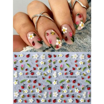 1 Stück Sommer Ozean Stil 5D Geprägte Hibiskus Aufkleber, Muschel & Qualle Muster Selbstklebende Nagelkunst Dekorationen, Maniküre Zubehör für Damen