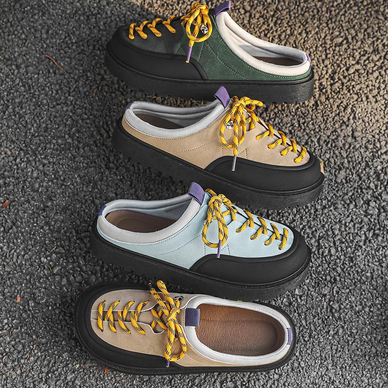 Platform Open Back Casual Shoes Half Shoes for Men Mules Summer Closed-toe Loafers Slippers Backless Slides Sandal Slip On Flats