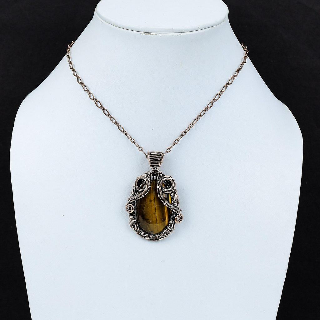 Tiger's Eye Pendant Gemstone Jewelry Copper Wire Wrapped Pendant Handmade Boho Pendant Tiger's Eye Jewelry Gift For Her Copper Wire Jewelry