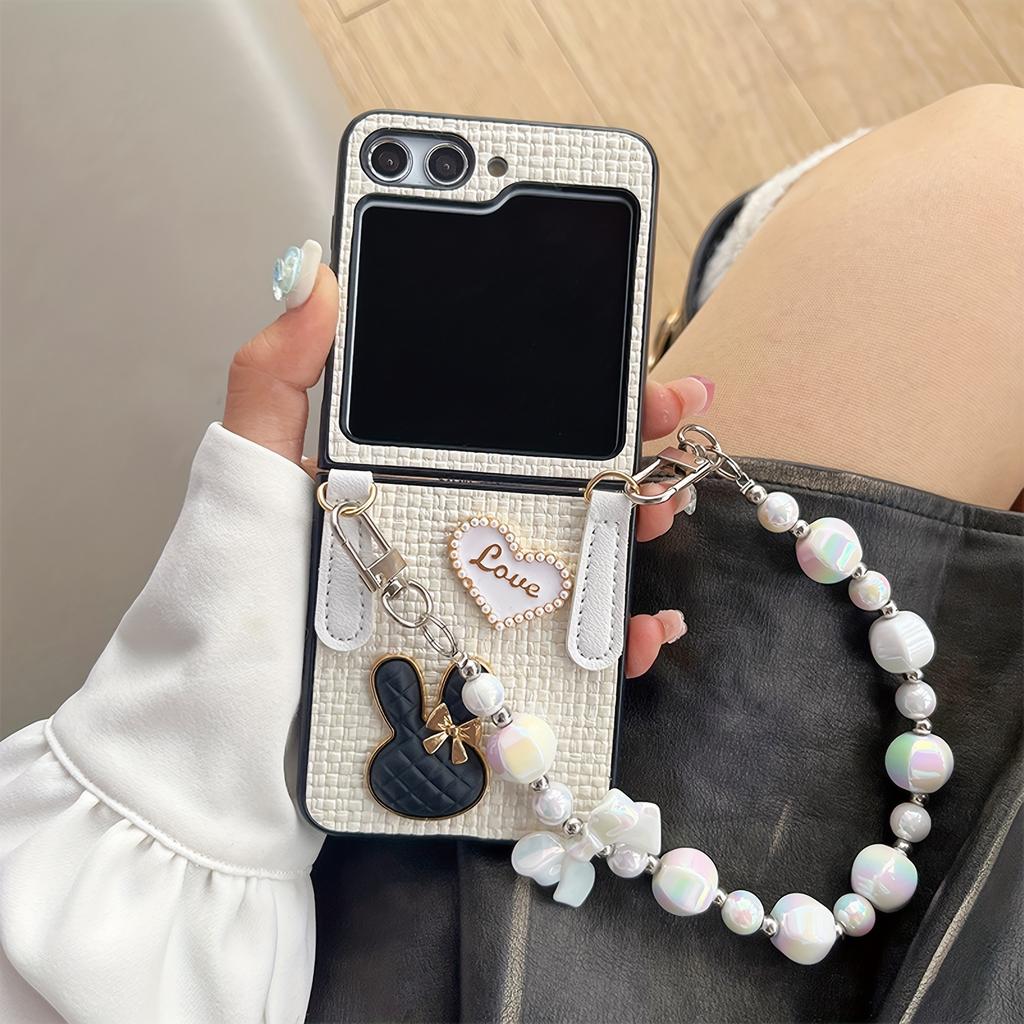 Personalized Women'S Woven Love Rabbit Folding Phone Case With Bracelet For Samsung Galaxy Z Flip 3 5G Galaxy Z Flip 4/5/6